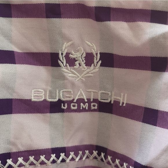 𝅺Bugatchi Uomo Mens Shirt Button Up Contrast Flip Cuff Cotton Casual Size Large - Picture 10 of 14